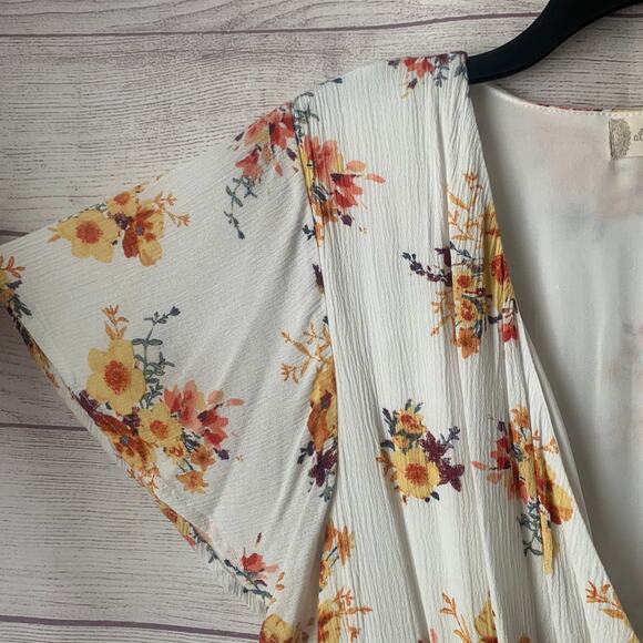 Altar'd State Cream Floral Maxi Dress Faux Wrap Tulip Skirt Size Large - Picture 13 of 16